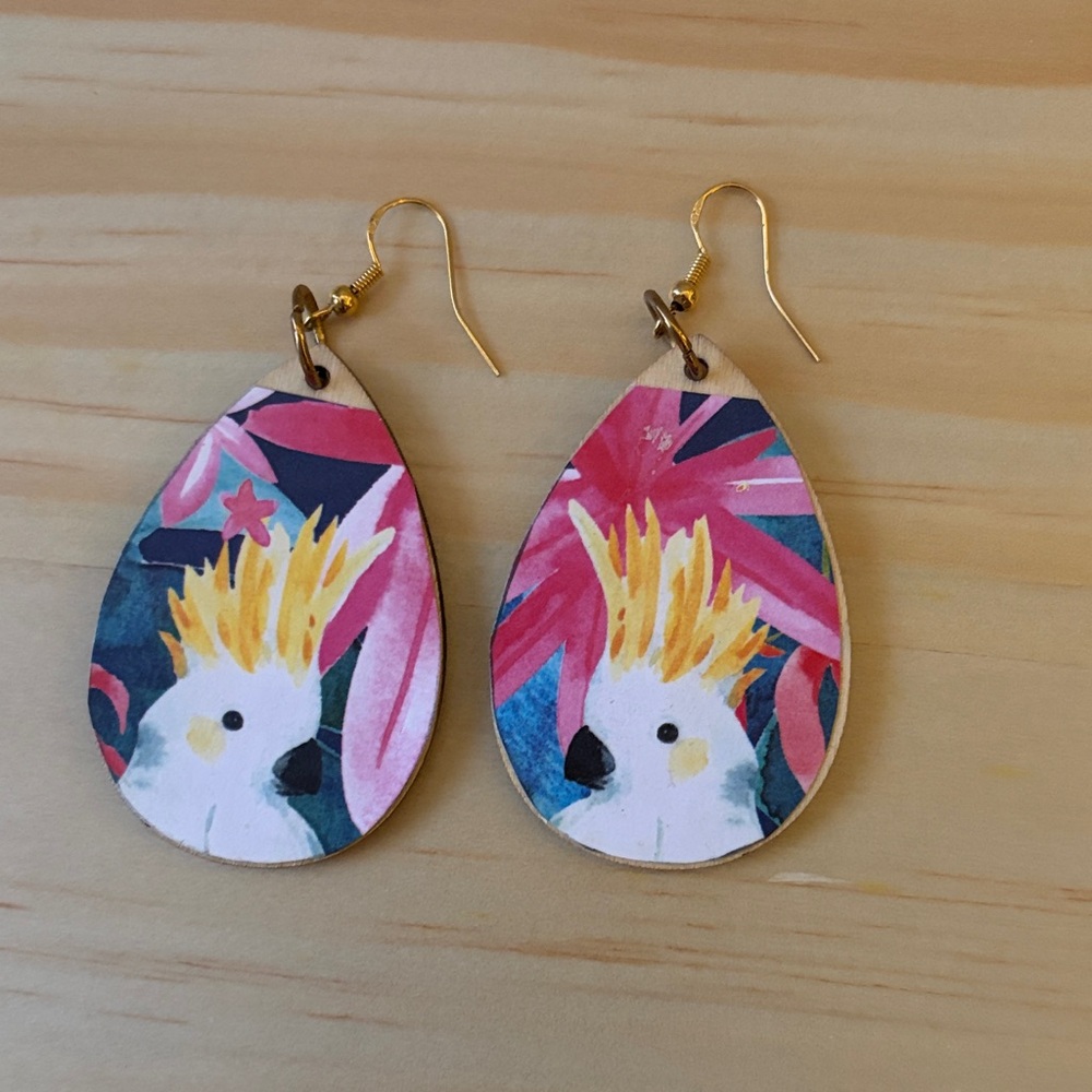 Hand Crafted Tropical Bird Earrings - Pink, Yellow, Blue
